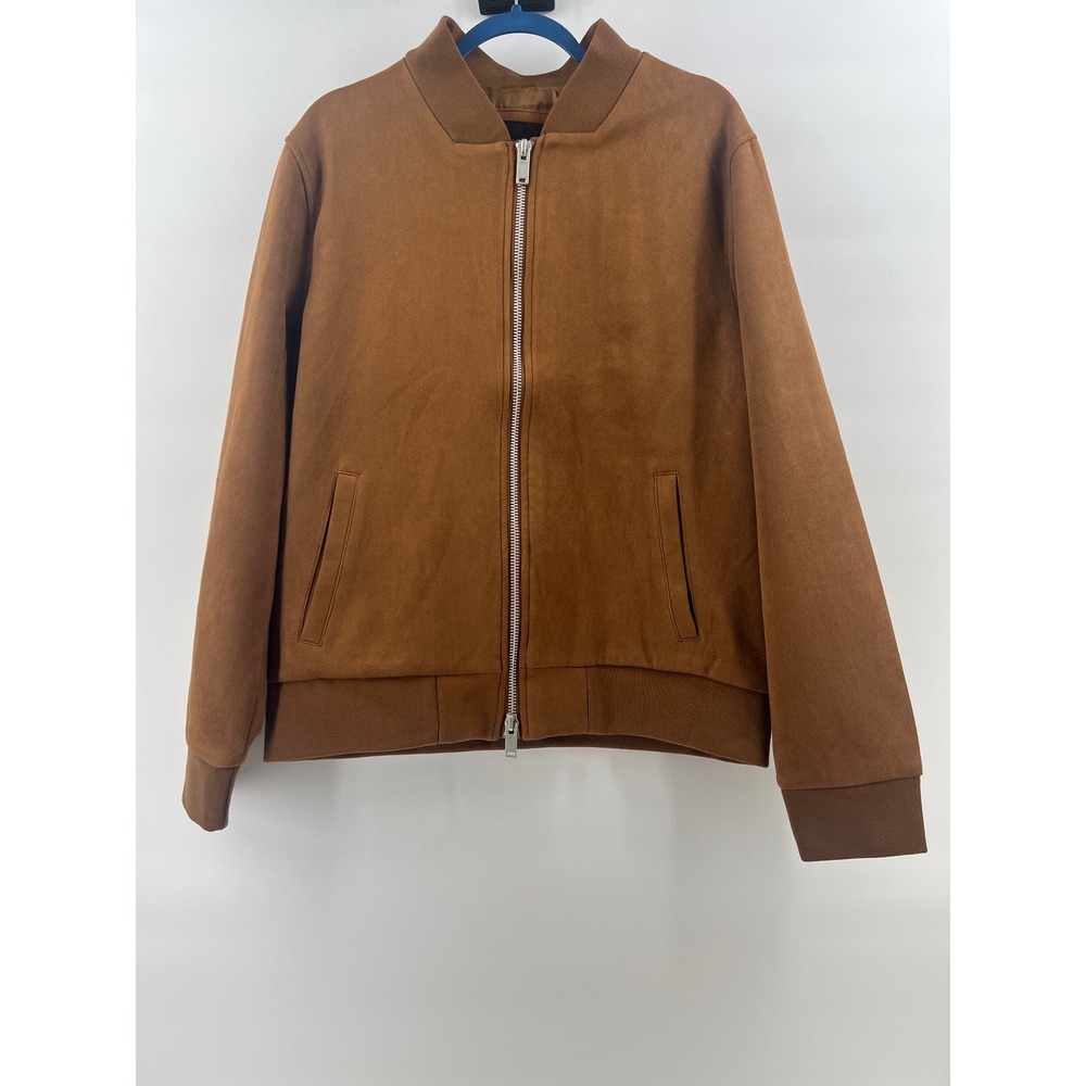 7 For All Mankind Men Lg Cognac Suede Bomber Jacket Full Zip Old Money Outdoor